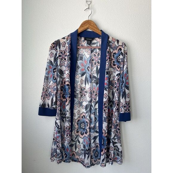 R&M Richards Women's Floral Sheer Collarless Blazer Duster CardiganJacket Size 6 - Picture 1 of 15